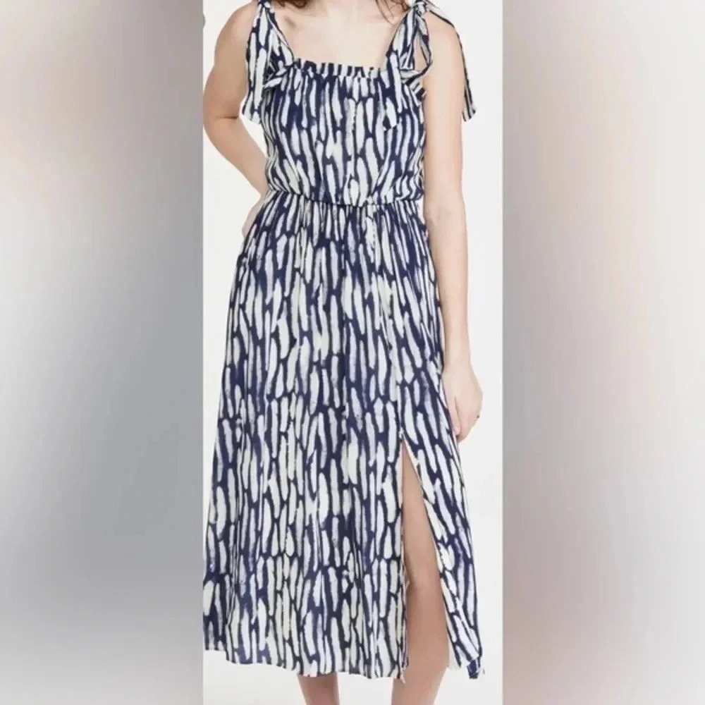 Jason Wu Sleeveless Dress with Shoulder Ties in Spring Navy Multi SZ6 Maxi Dress